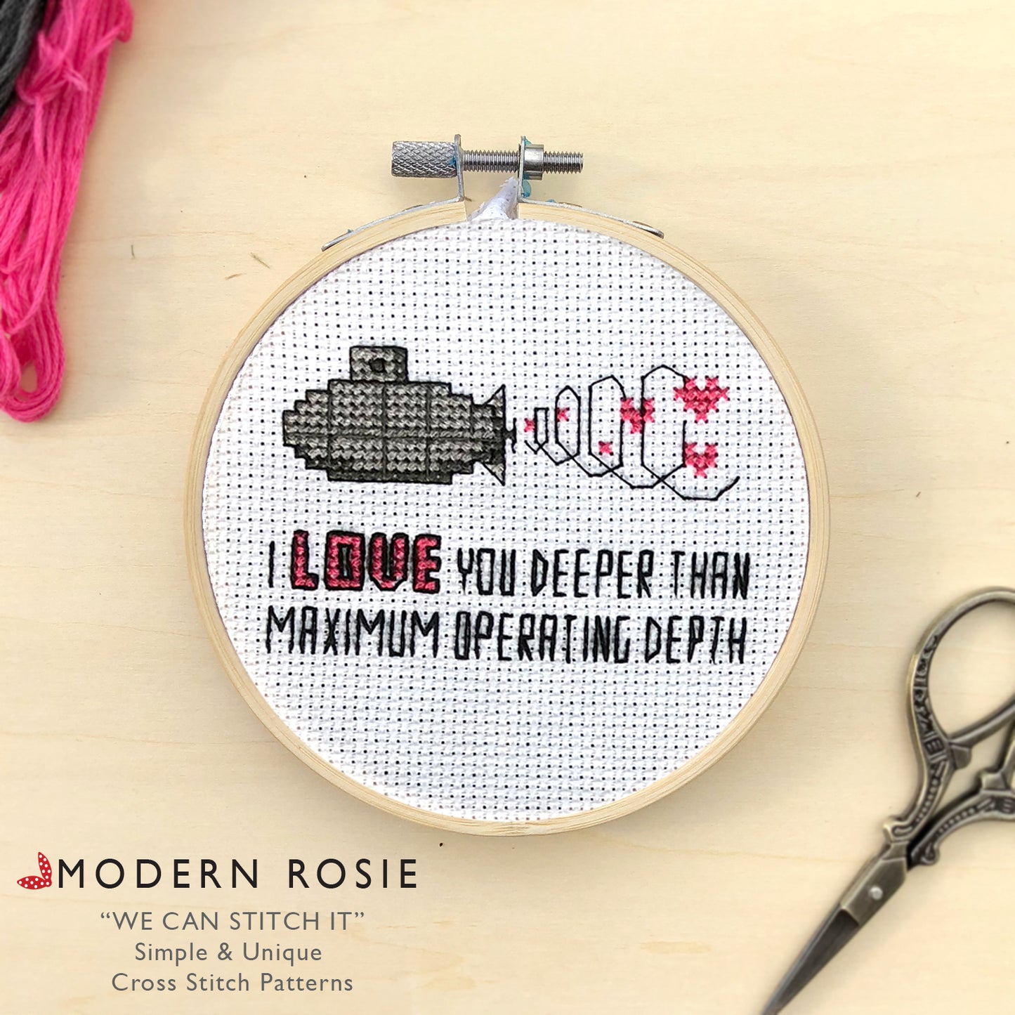 I Love You More than Maximum Operating Depth - Cute Submarine Cross Stitch Pattern (Download)
