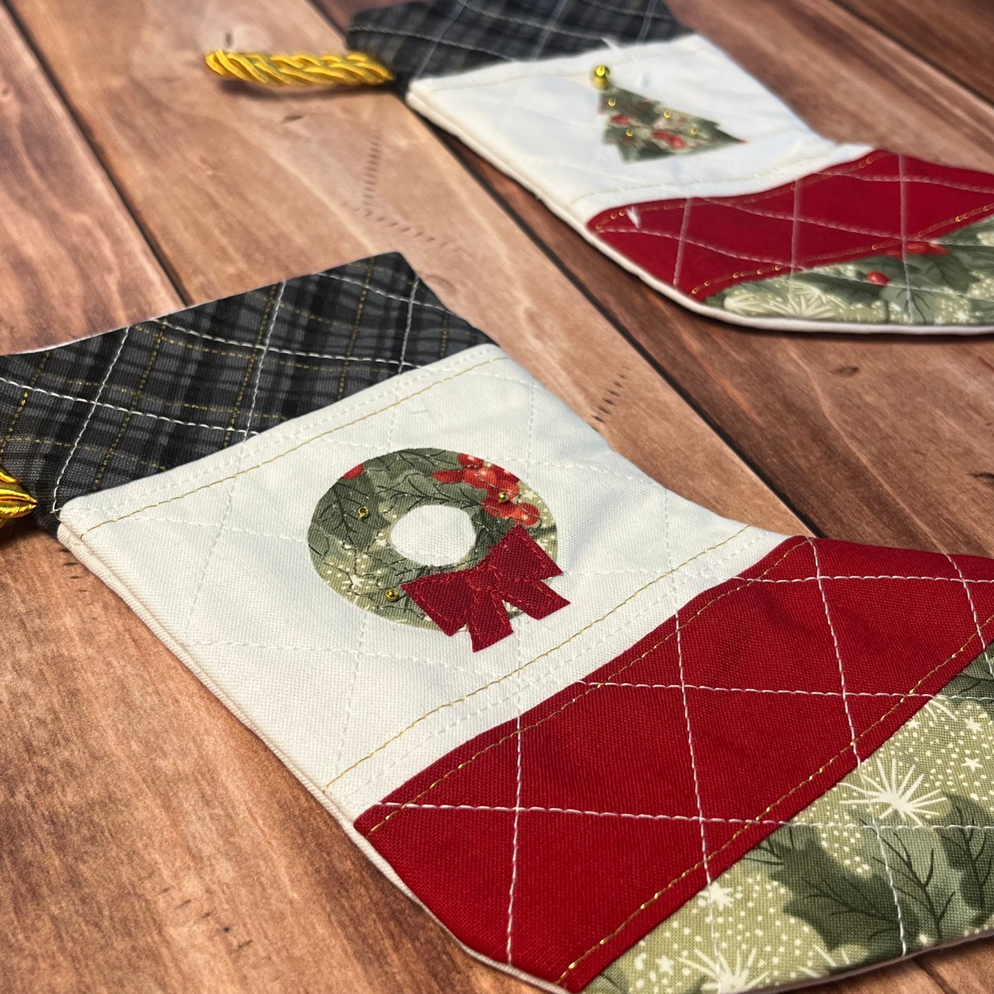 Mini Stockings - Classic Christmas Set of Two (Wreath and Tree)
