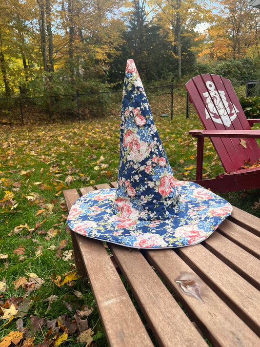 Blue Floral Quilted Garden Witch Hat