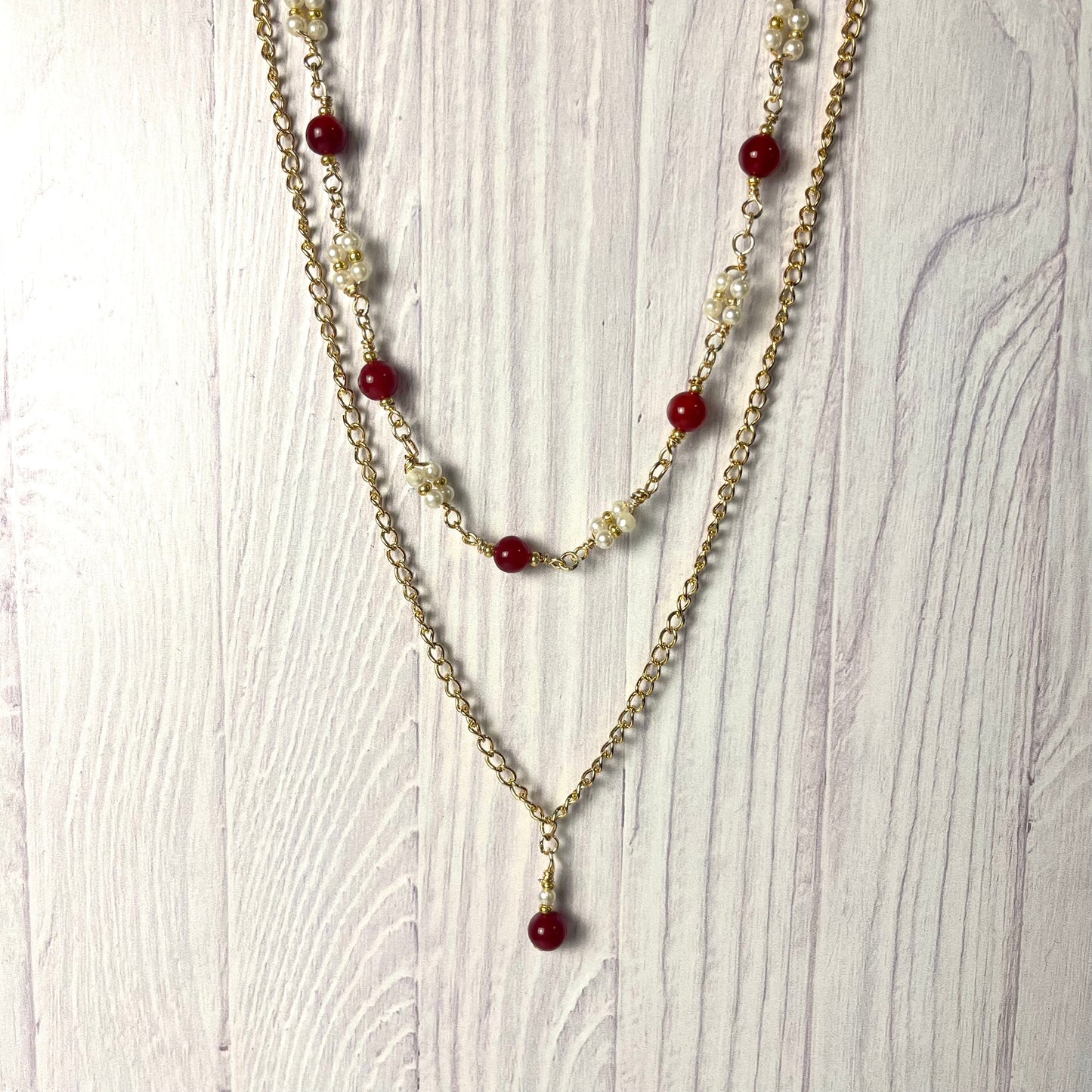 Jane Seymour Red and Pearl Handcrafted Necklace