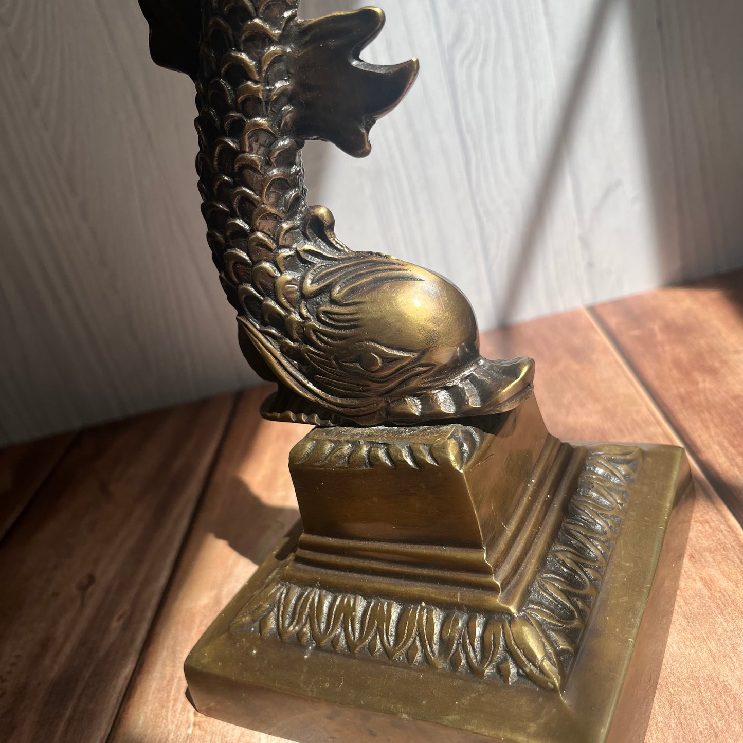Vintage Brass Dolphin Candlestick – 12" Tall