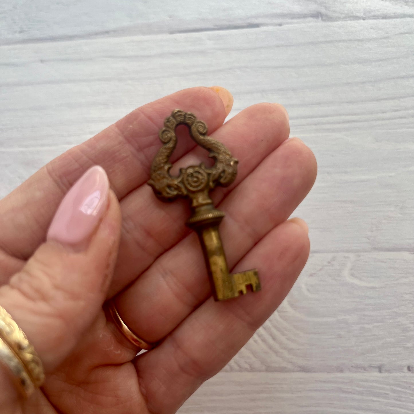 Antique Brass Skeleton Key with Dolphin Motif