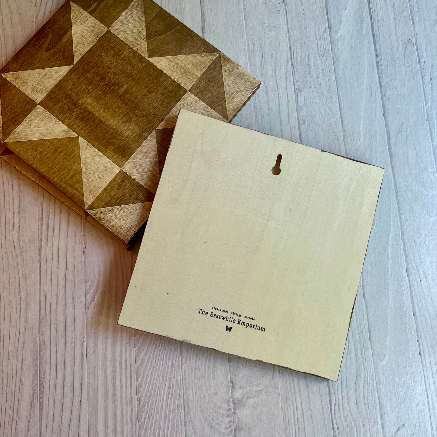 Set of 3 Mini Barn Quilts – Hand Painted Wood Wall Art in Natural Neutrals