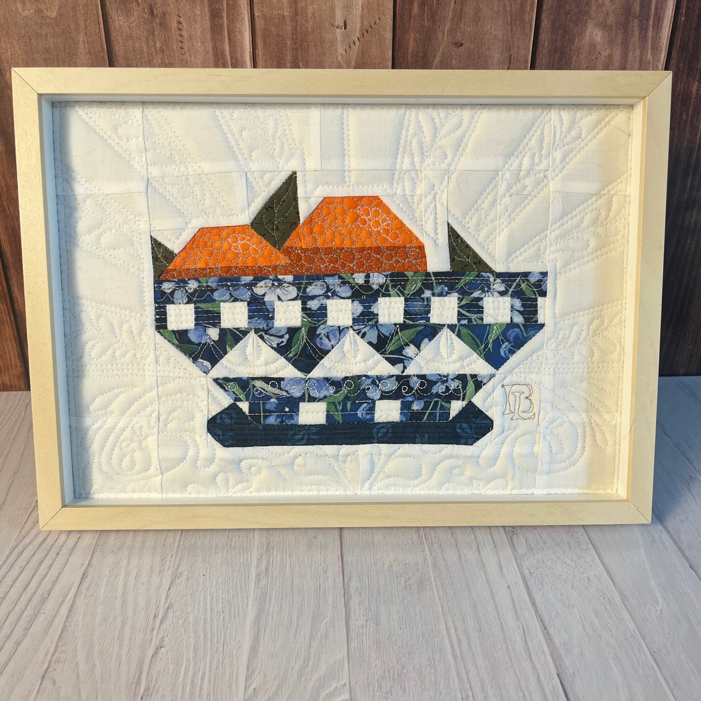 Oranges in a Blue Bowl - Framed Quilt Block