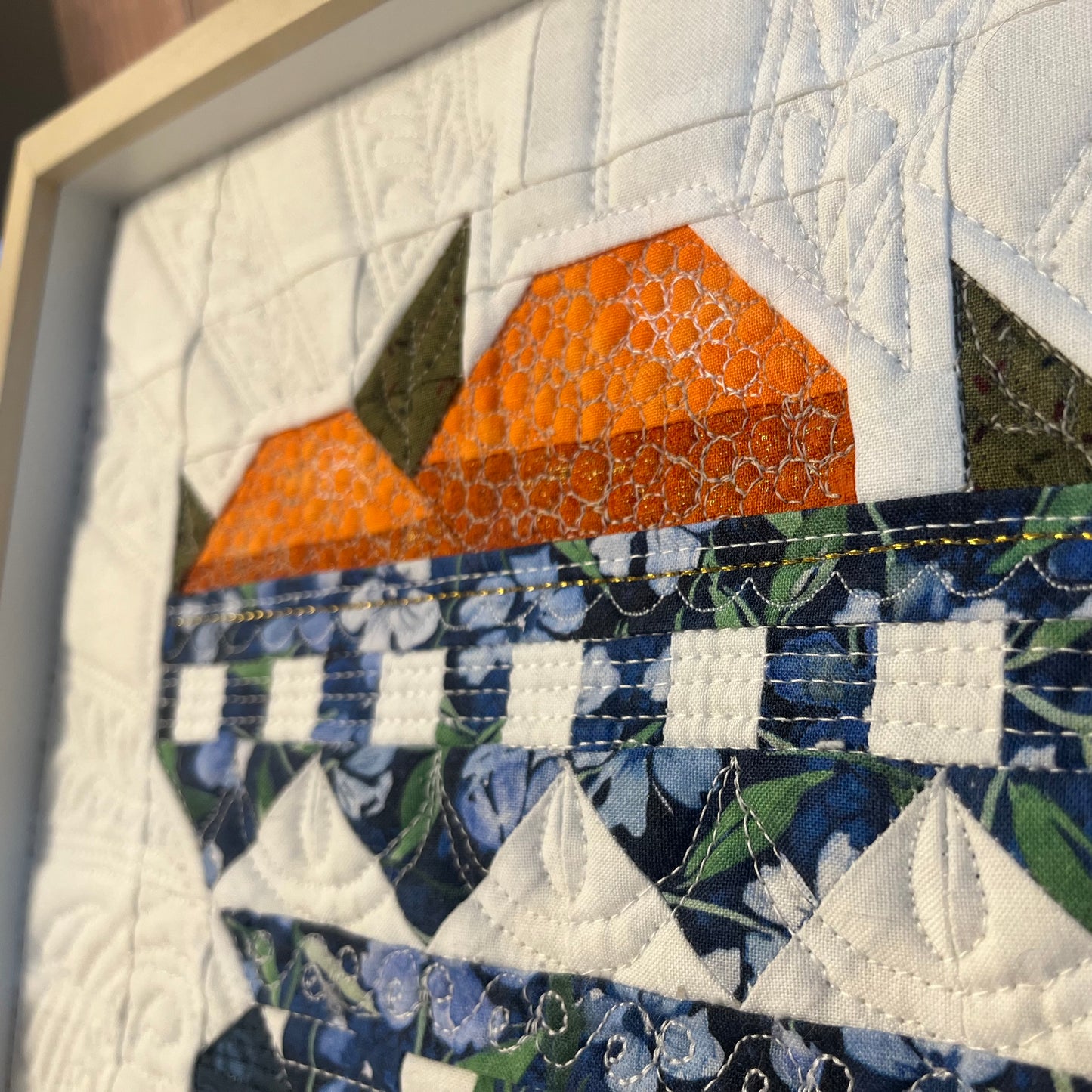 Oranges in a Blue Bowl - Framed Quilt Block