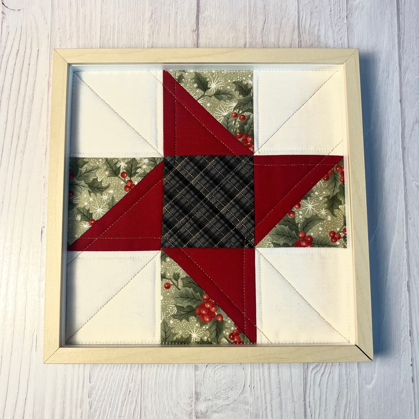 Framed Holiday Quilt Blocks - Classic Christmas Set of Three