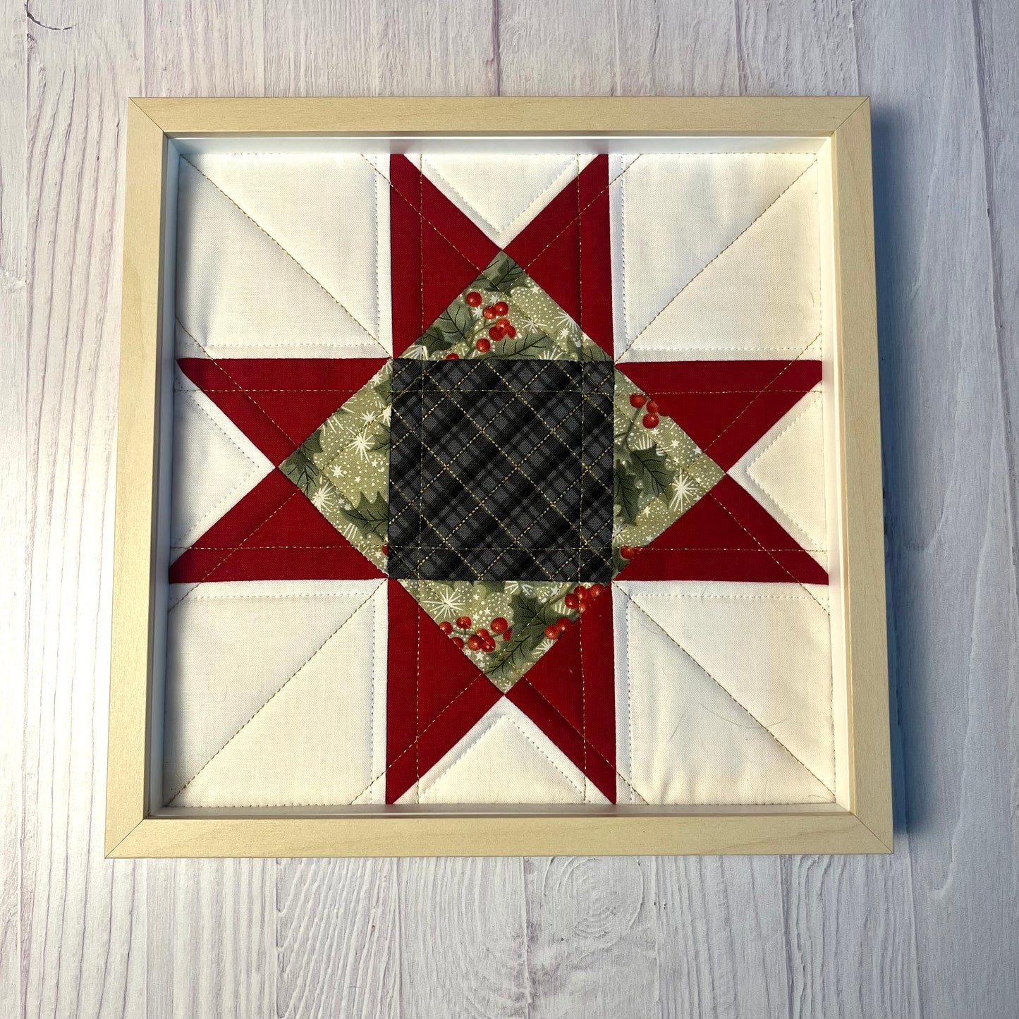 Framed Holiday Quilt Blocks - Classic Christmas Set of Three