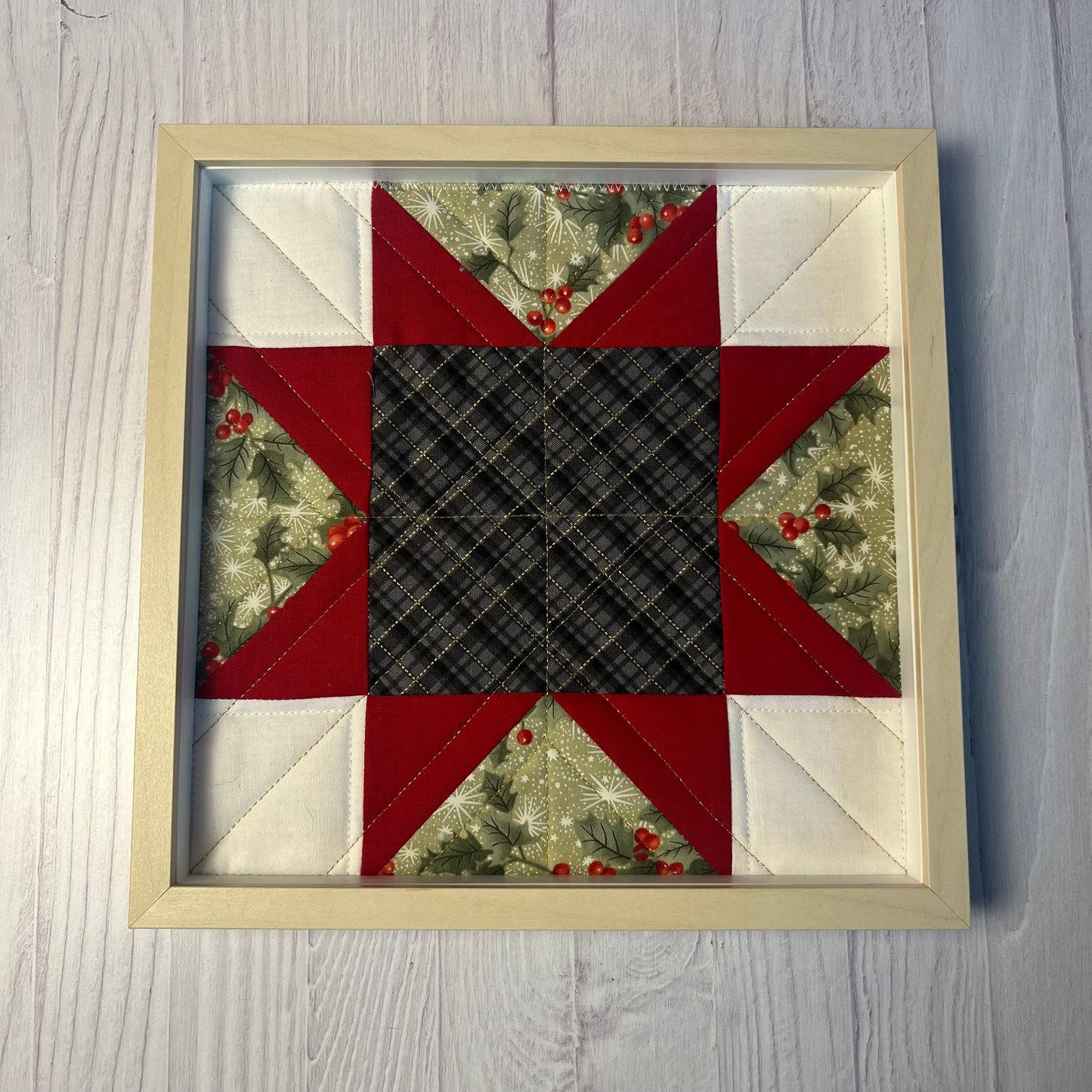 Framed Holiday Quilt Blocks - Classic Christmas Set of Three