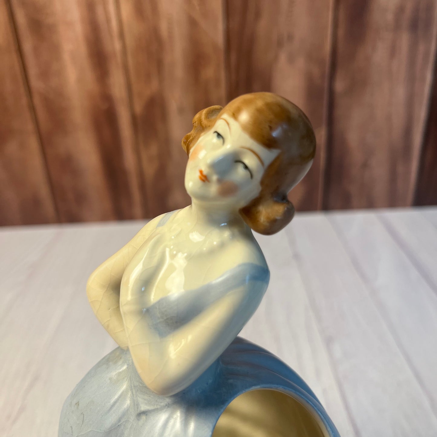 Vintage Hand-Painted Porcelain Lady Planter