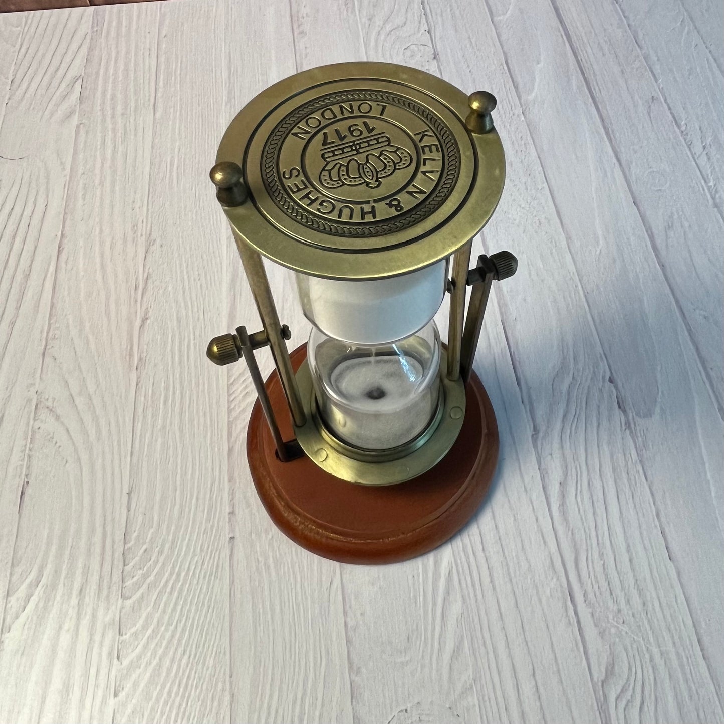 Vintage Inspired Brass and Wood Hourglass