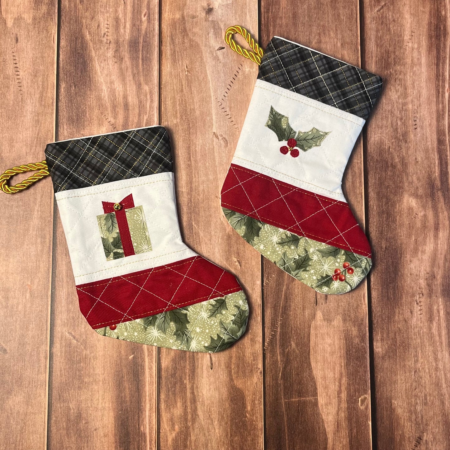 Mini Stockings - Classic Christmas Set of Two (Present and Holly)