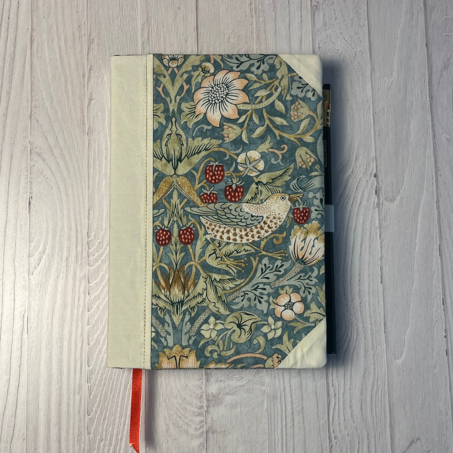 Fabric Covered Sketchbook - Strawberry Thief Ivory