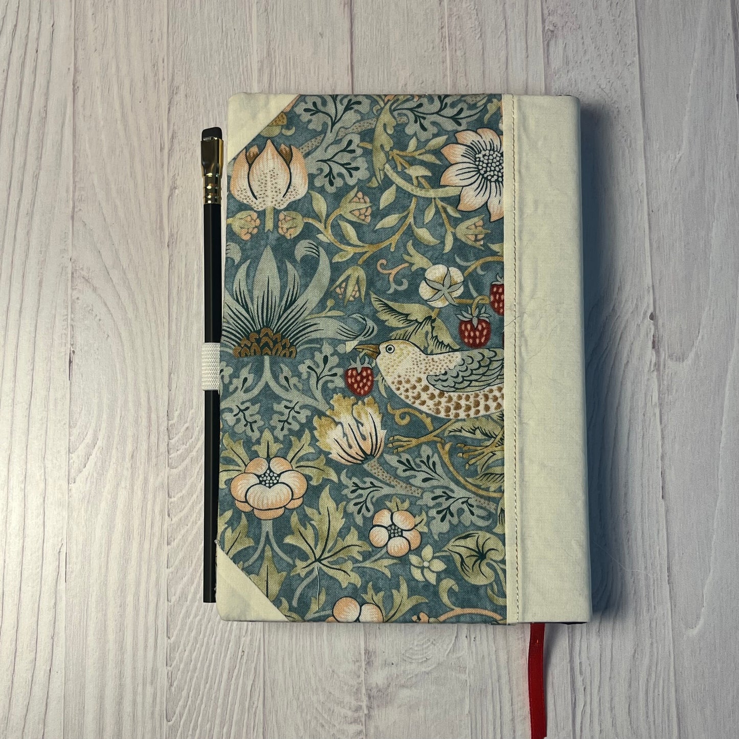 Fabric Covered Sketchbook - Strawberry Thief Ivory