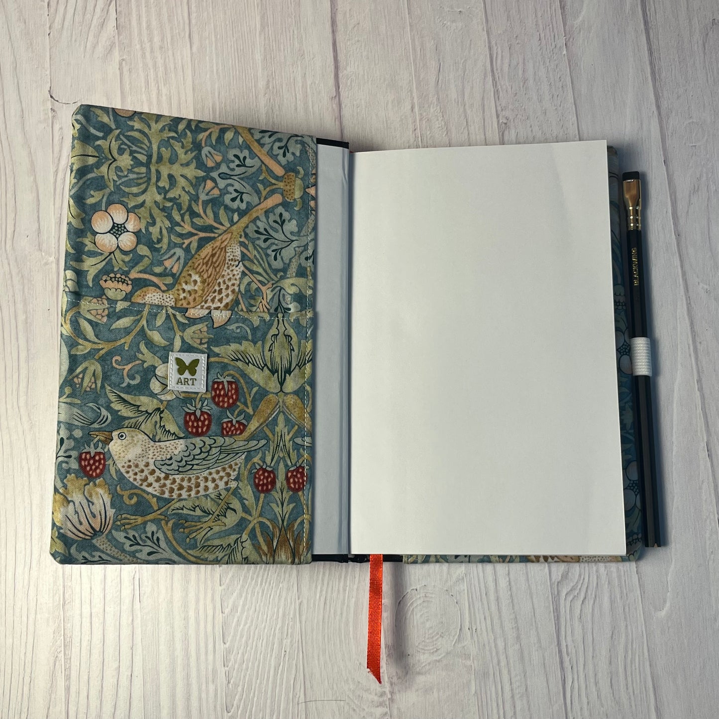 Fabric Covered Sketchbook - Strawberry Thief Ivory