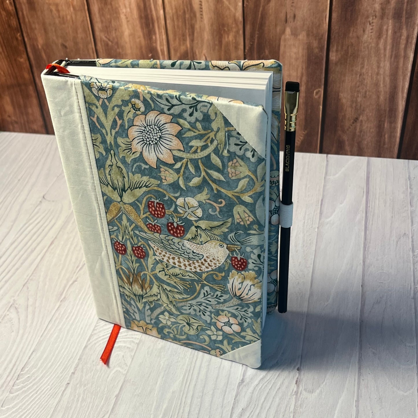 Fabric Covered Sketchbook - Strawberry Thief Ivory