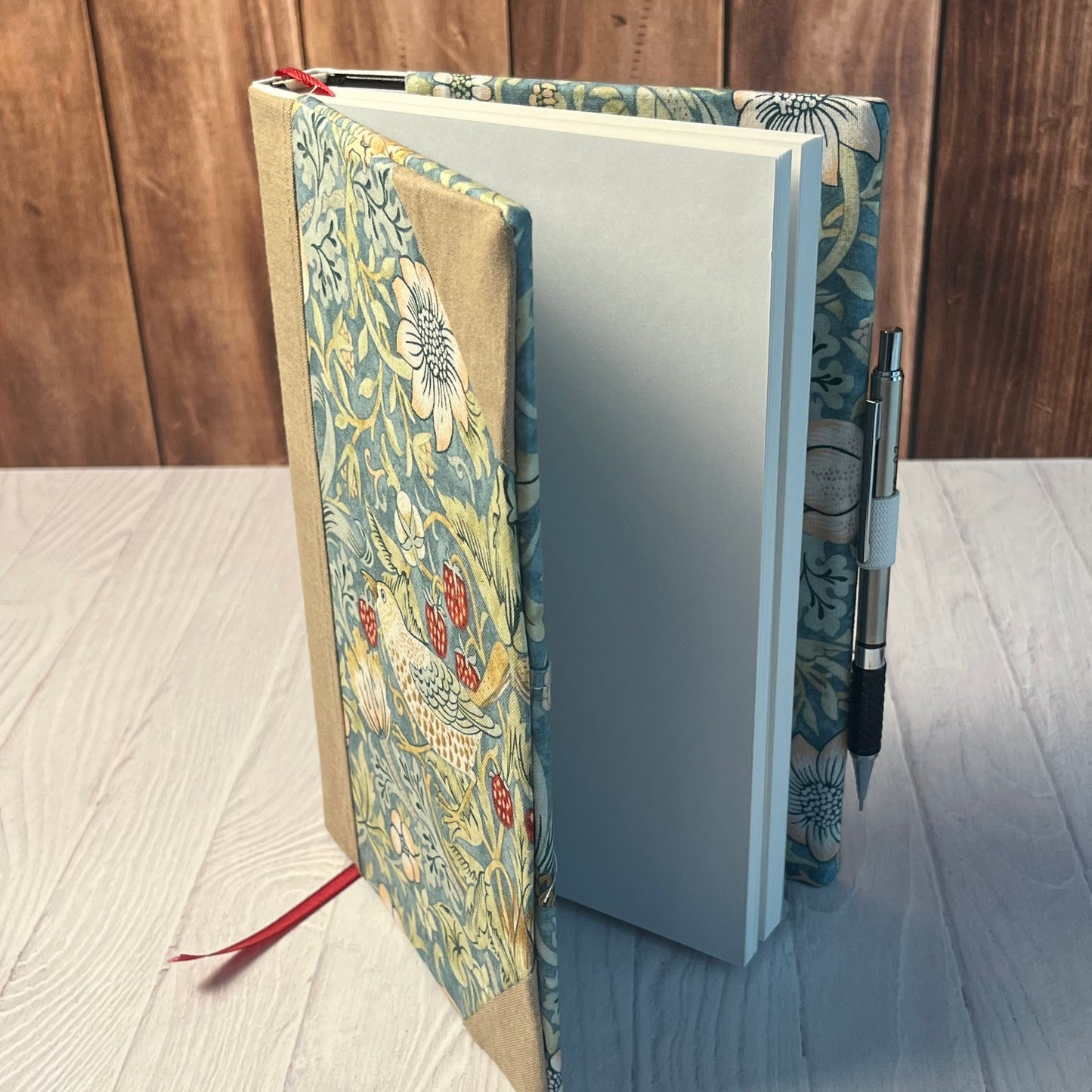 Fabric Covered Sketchbook - Strawberry Thief Coffee