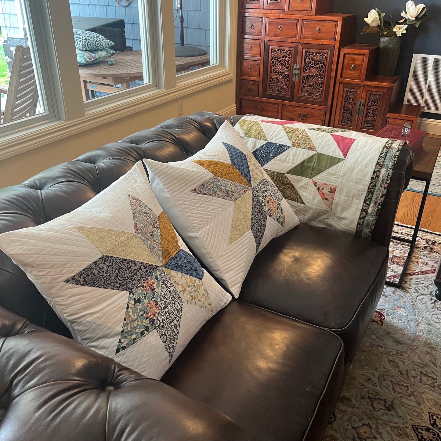 Quilted Throw Pillows - Set of Two - Patchwork Star Victoria
