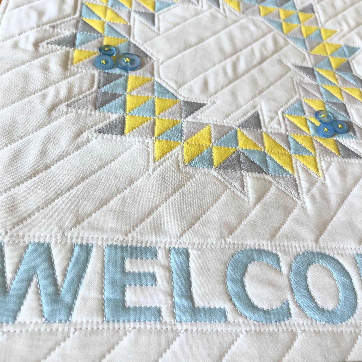 Welcome Wreath Quilted Wall Hanging - Blue and Yellow