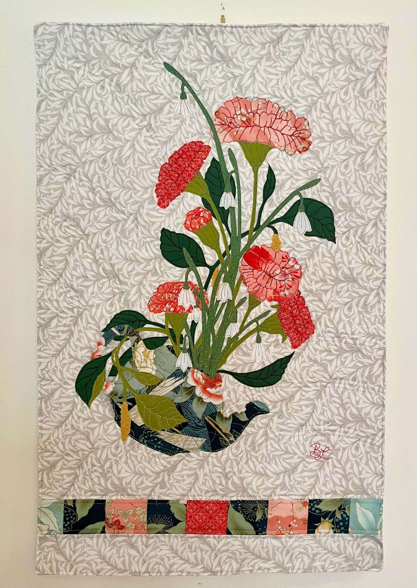 Flowers of January - Floral Quilted Wall Hanging