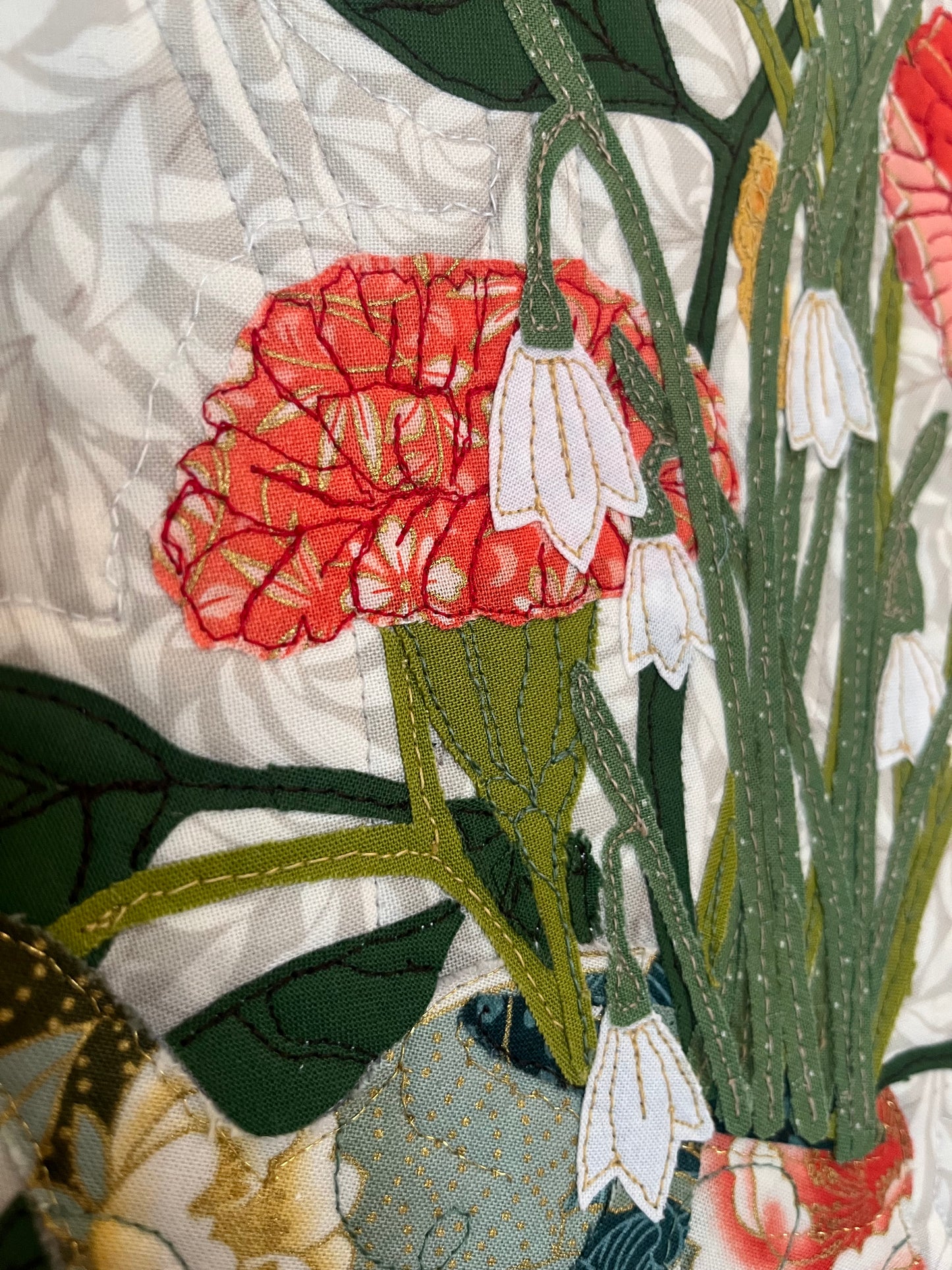 Flowers of January - Floral Quilted Wall Hanging