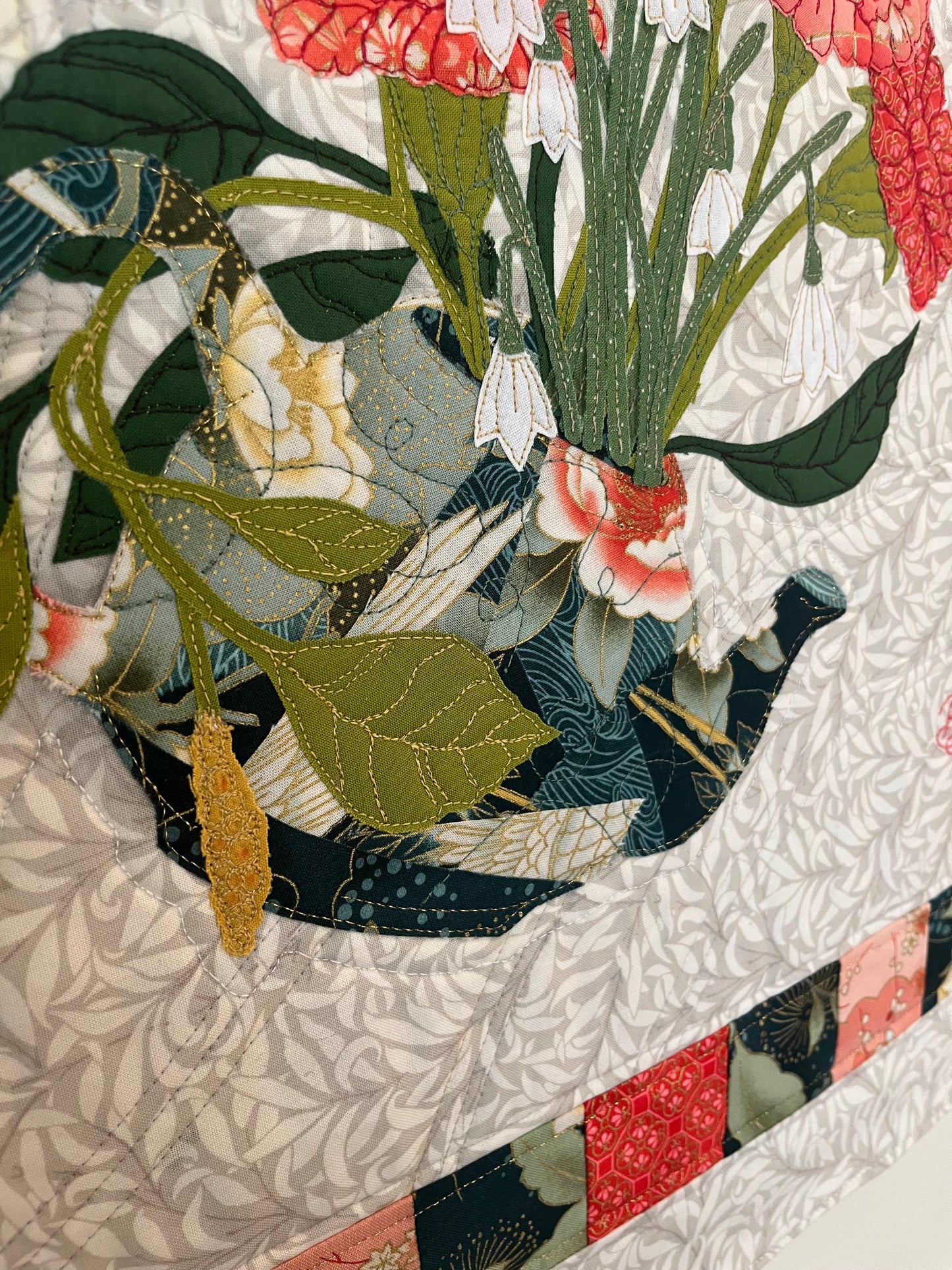 Flowers of January - Floral Quilted Wall Hanging