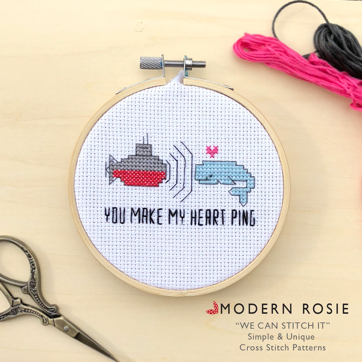 You Make My Heart Ping - Cute Submarine Cross Stitch Pattern (Download)