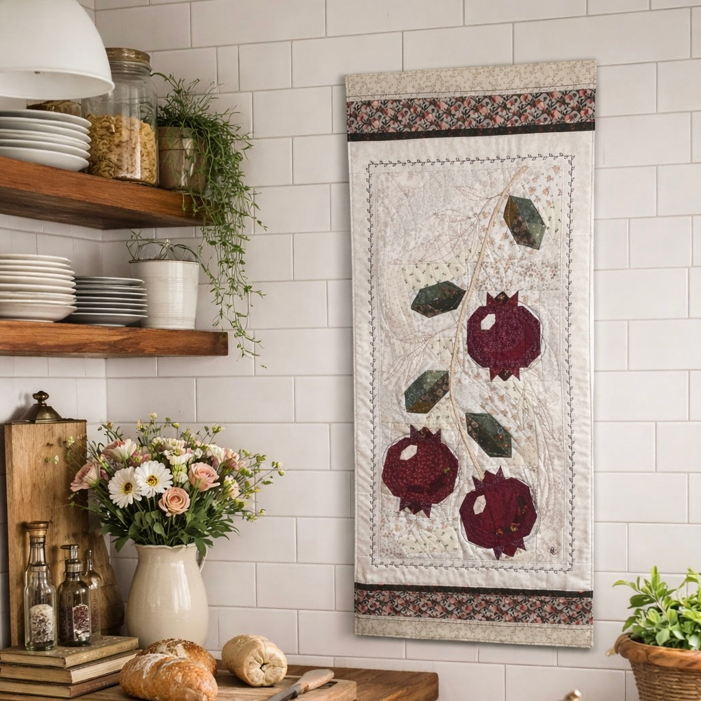 Pomegranates in Stitches — Original Textile Art Wall Hanging