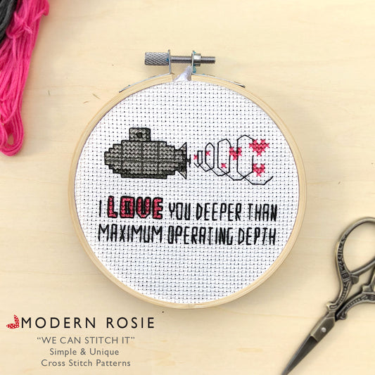 I Love You More than Maximum Operating Depth - Cute Submarine Cross Stitch Pattern (Download)
