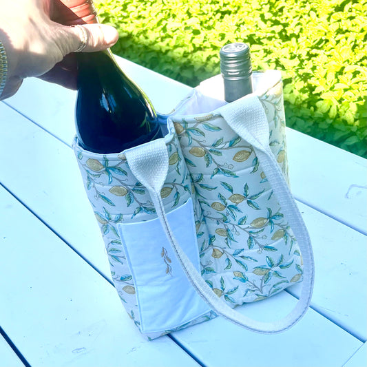 Double Wine Tote - in Lovely Lemons