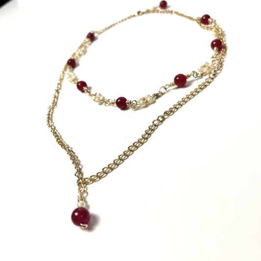 Jane Seymour Red and Pearl Handcrafted Necklace