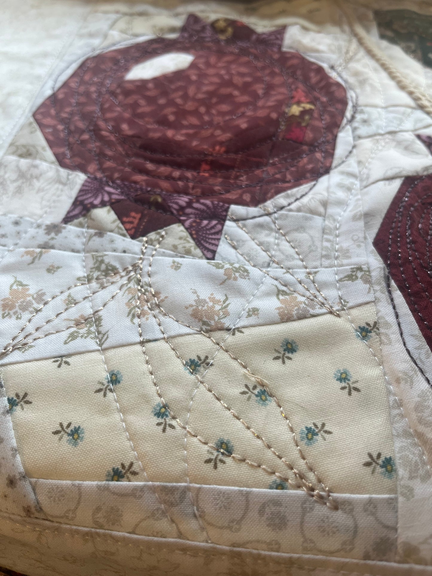Pomegranates in Stitches — Original Textile Art Wall Hanging