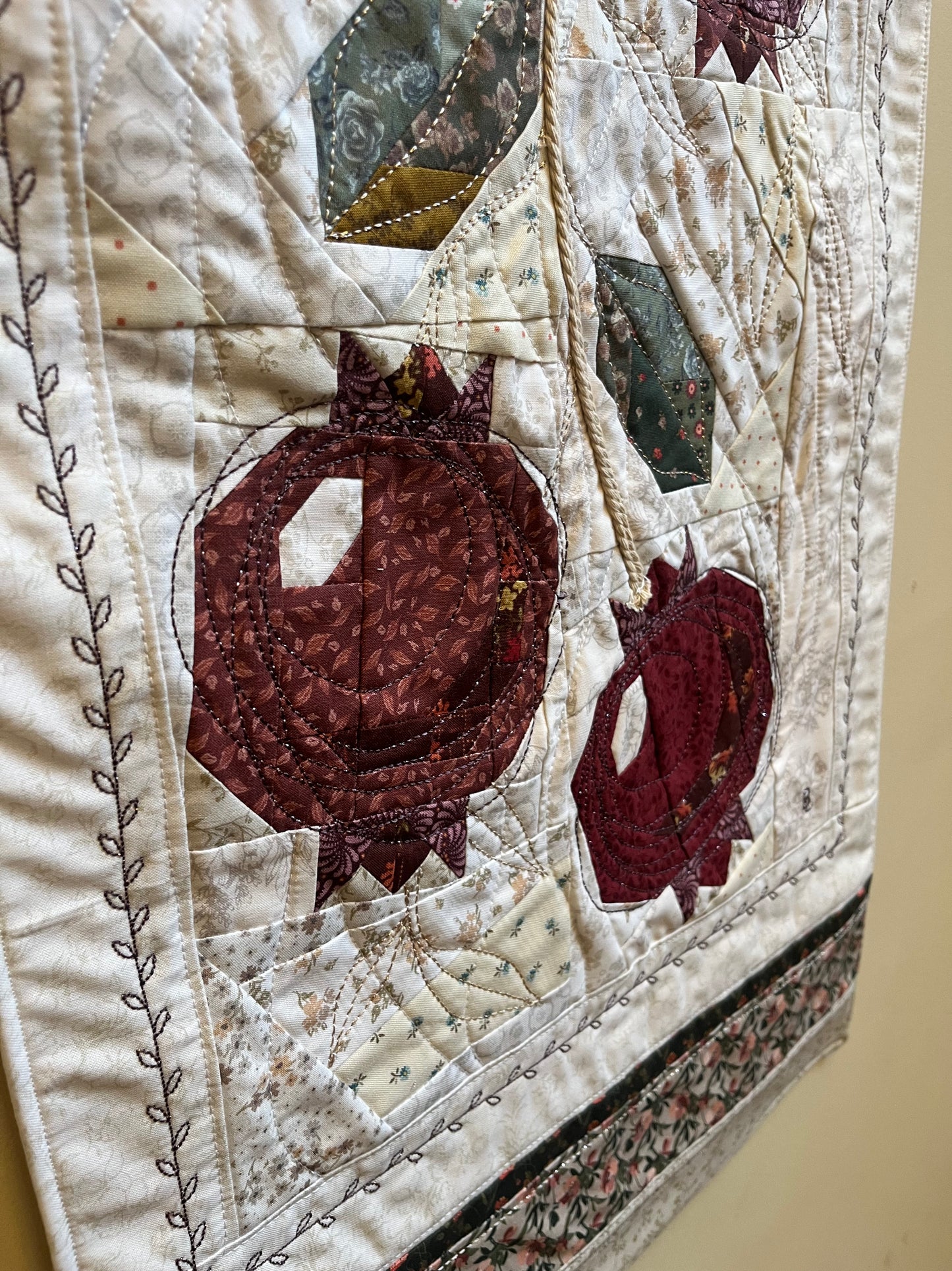 Pomegranates in Stitches — Original Textile Art Wall Hanging