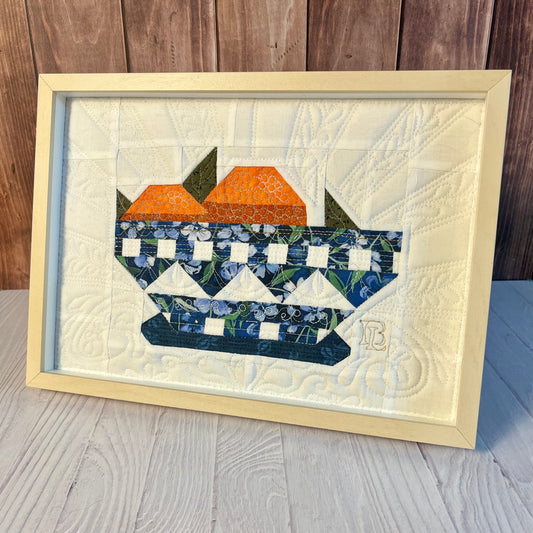 Oranges in a Blue Bowl - Framed Quilt Block
