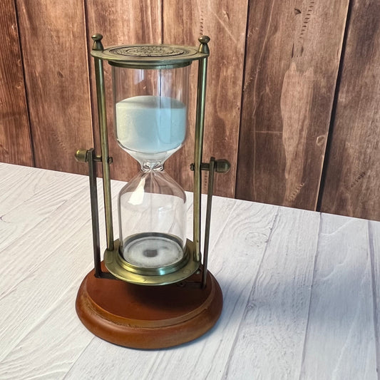 Vintage Inspired Brass and Wood Hourglass