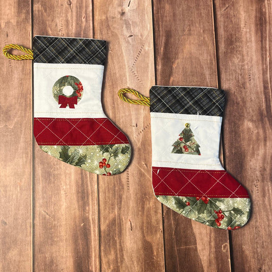 Mini Stockings - Classic Christmas Set of Two (Wreath and Tree)