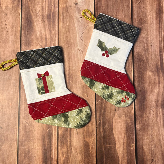 Mini Stockings - Classic Christmas Set of Two (Present and Holly)