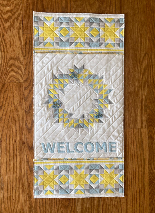 Welcome Wreath Quilted Wall Hanging - Blue and Yellow