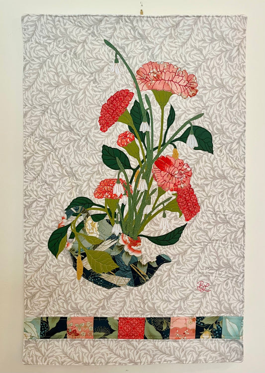 Flowers of January - Floral Quilted Wall Hanging