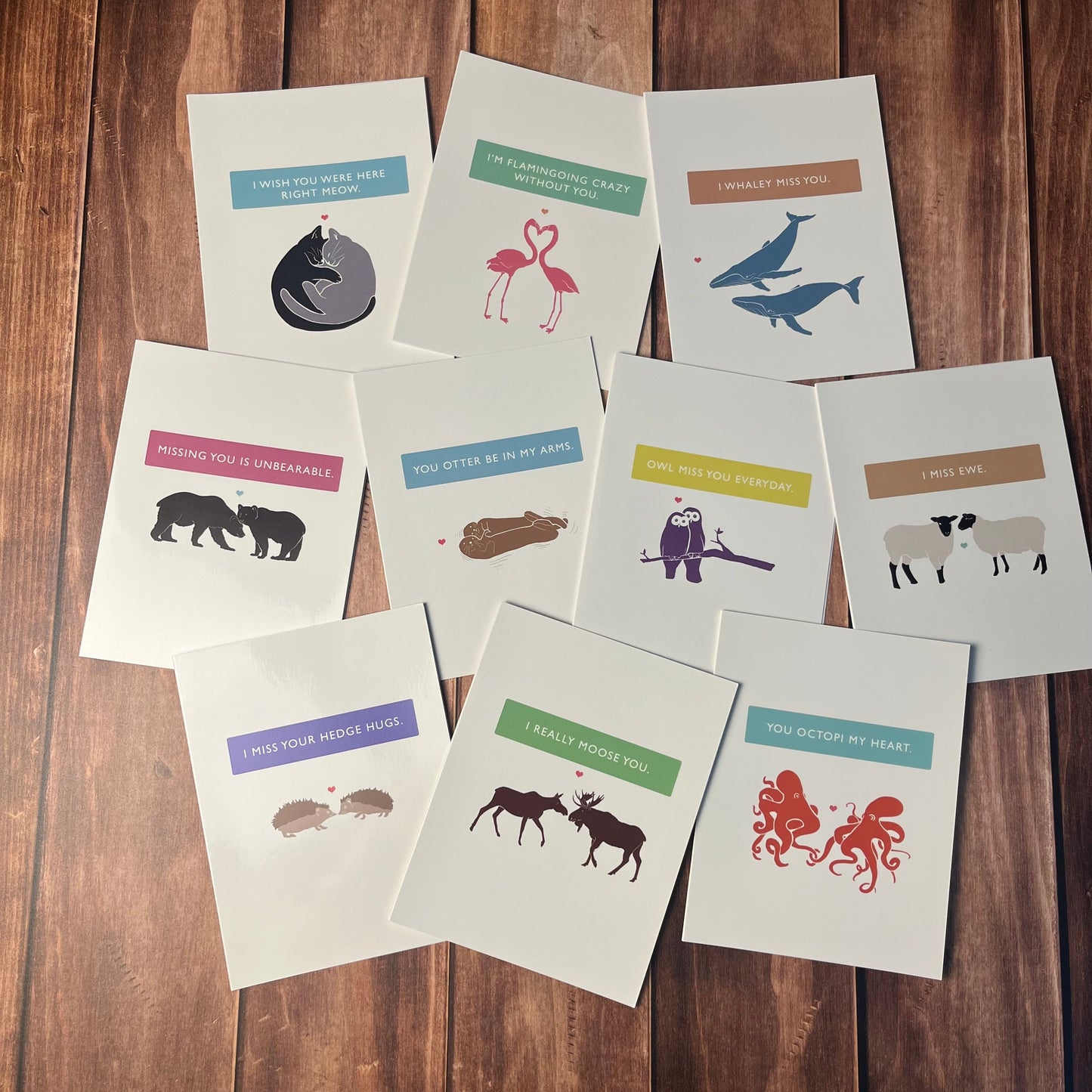 “I Miss You” Animal Pun Card Pack – Set of 10