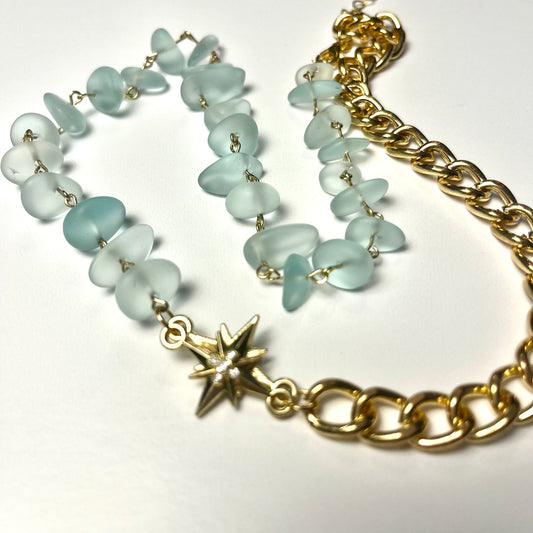 Northstar Necklace – Seaglass & Gold with Star Charm