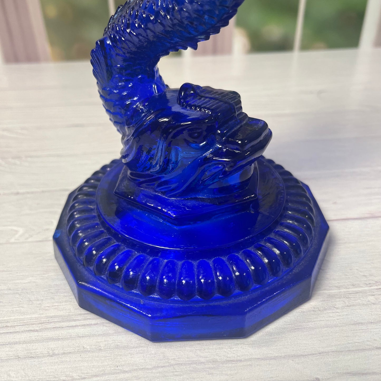 Cobalt Blue Pressed Glass Dolphin Candlestick – L.E. Smith, c. 1930s–1950s