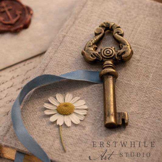 Antique Brass Skeleton Key with Dolphin Motif