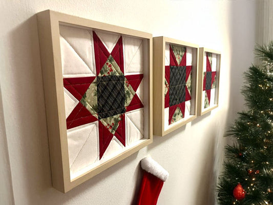 Framed Holiday Quilt Blocks - Classic Christmas Set of Three