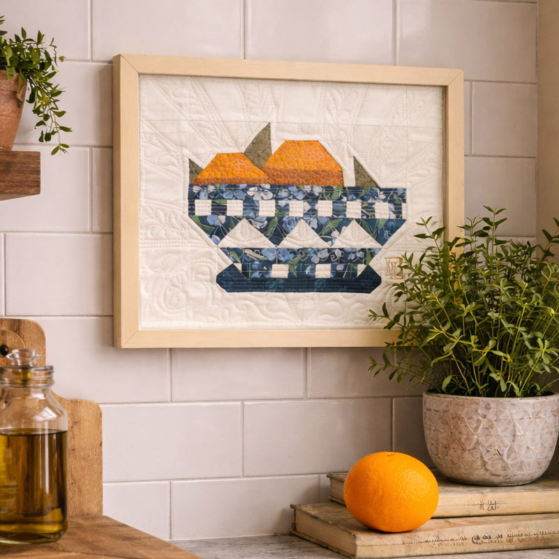 Oranges in a Blue Bowl - Framed Quilt Block