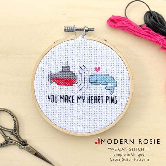 You Make My Heart Ping - Cute Submarine Cross Stitch Pattern (Download)