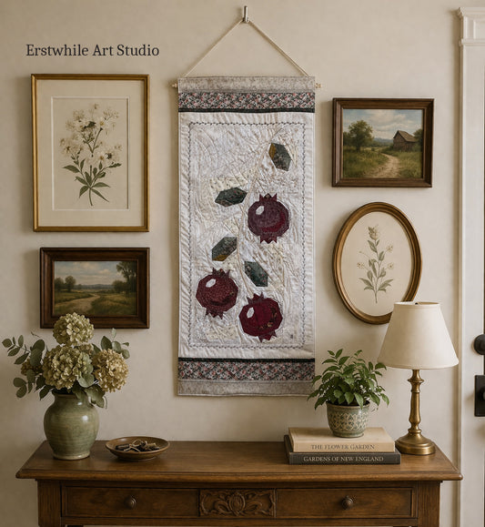 Pomegranates in Stitches — Original Textile Art Wall Hanging