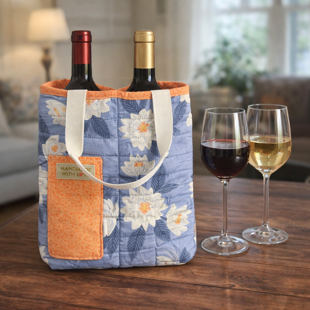 Double Wine Tote -Blue and Orange